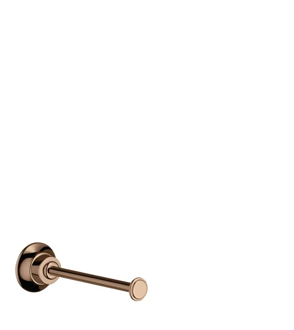 Toilettenpapierhalter mit einem runden Wandbefestigungspunkt und einem langen, geraden Stab in poliertem Rotgold, hergestellt von AXOR.